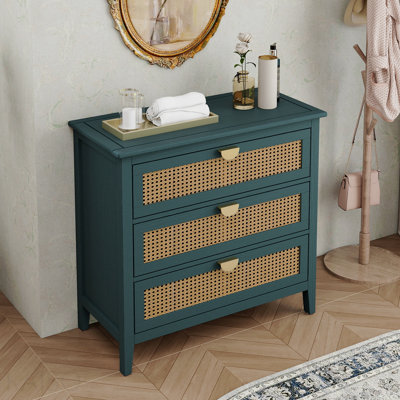Armoire 3 tiroirs, rotin naturel, mobilier américain, convient à la chambre à coucher, au salon et au bureau