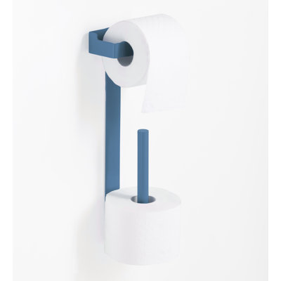 Slim upright toilet paper holder with spare