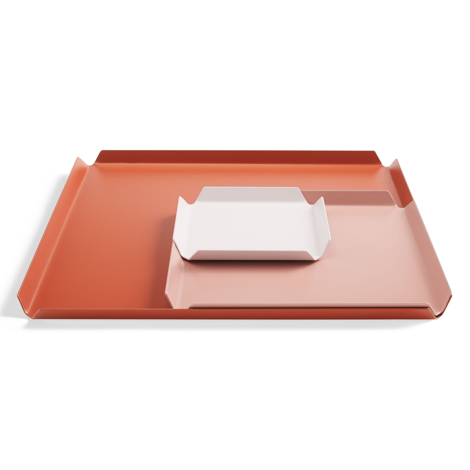 Modern Powder Coated Steel Tray - Set of 3, Orange/Pink/White
