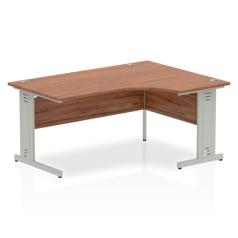 Impulse L-Shaped Metal Base Computer Desk, Silver, Walnut, 73cm H x 160cm W x 120cm D