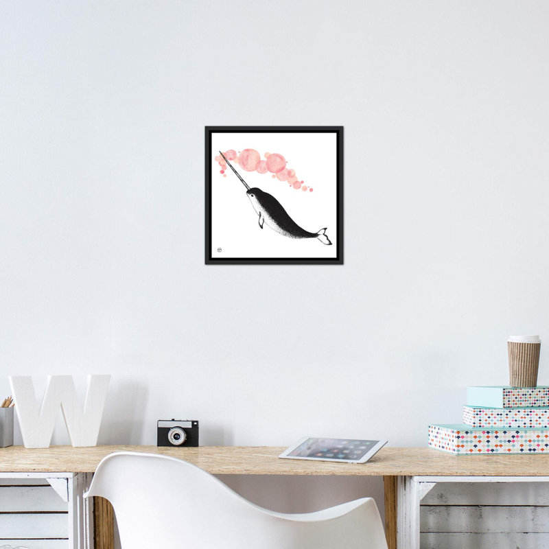 Art papier narwhal, H 18 po x l 18 po x P 1,5 po, Toile avec cadre noir