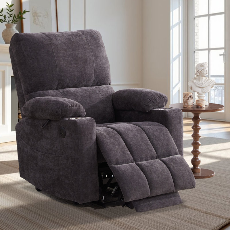 Power Lift Recliner Chair With Extended Footrest, Gray