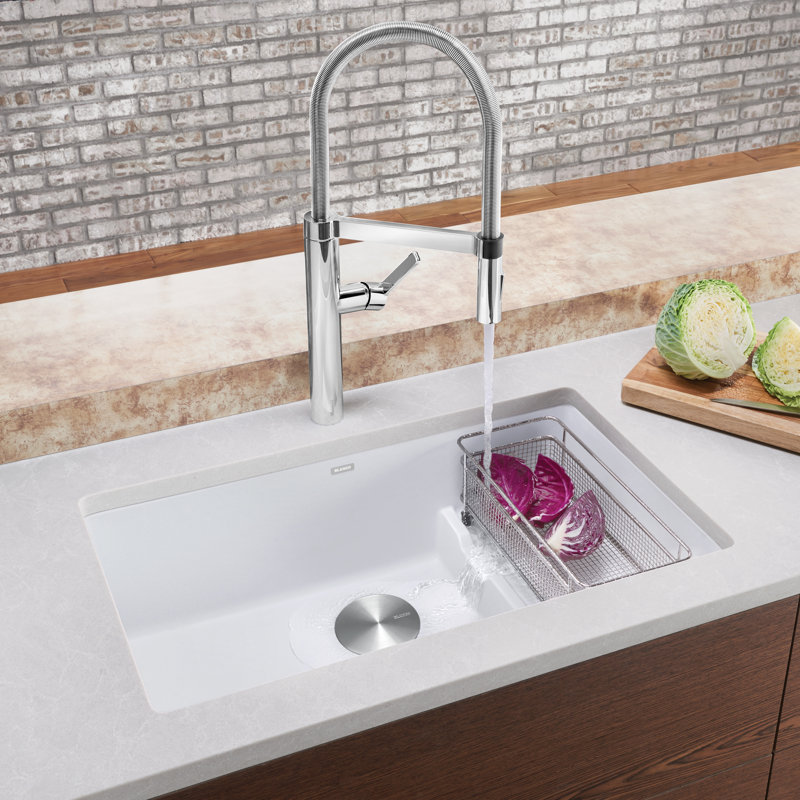 Precis Cascade SILGRANIT 29" L x 18" W Undermount Kitchen Sink with Colander, Café