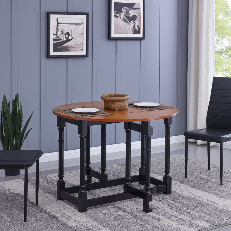 Duncansville Extendable Round Metal Base Dining Table, Black, Dark Walnut