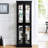 Six - Tier Elegant Lighted Glass Cabinet For Wine In Living Room, With Internal Lighting And Adjustable Shelves Display Customizable With Vintage Handle