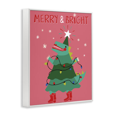 Merry and Bright Dinosaur Canvas Wall Art by Riley Hutchens