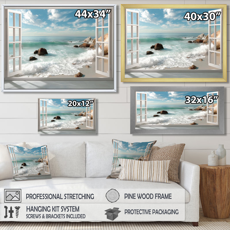 «Coastal Crystal Silence Windows Landscape - Coastal Windows», reproduction d'art sur toile blanc, H 12 po x l 20 po, Noir