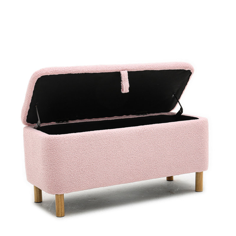 Sidings Boucle Upholstered Storage Bench, Pink