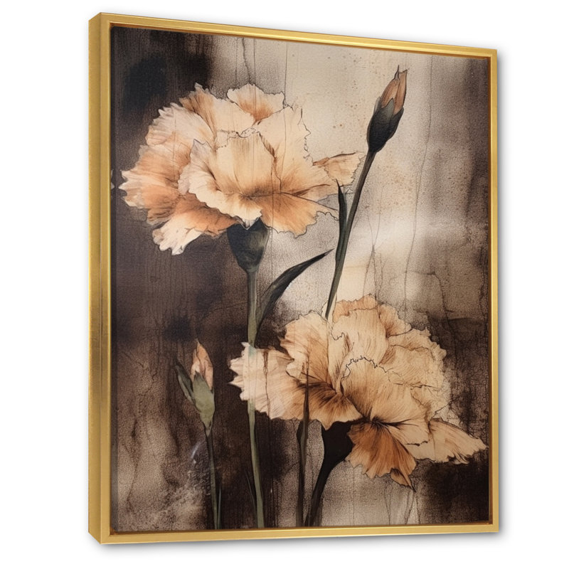 Œillets bruns rétro I sur toile, H 40 po x l 30 po x P 1,5 po, Cadre flottant doré
