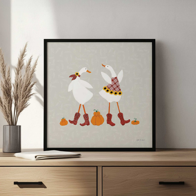«Ducks in the Pumpkin Patch VII» par Yvette St. Amant, reproduction d'art, H 12 po x l 12 po, Blanc