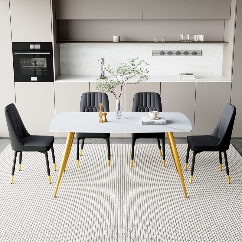 Ensemble repas en marbre, Noir, Or, 5