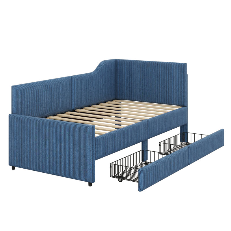 Lit de jour en velours en L Comfy, Bleu