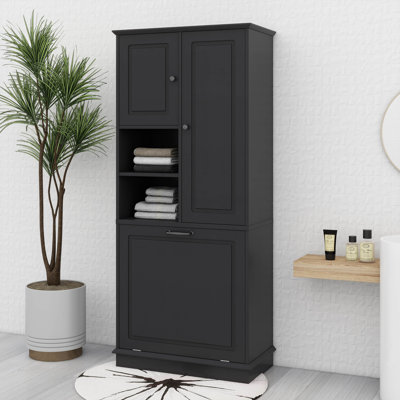 Storage Cabinet With Adjustable Shelves And Flip-Out Basket