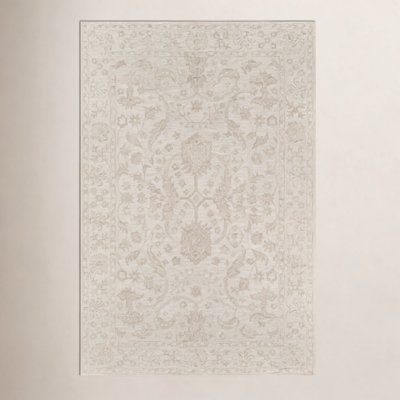 Cece Beige Hand-Tufted Wool Floral Rug