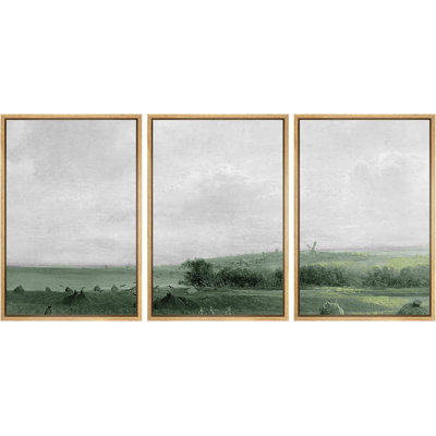 Minimal Landscape " Aerial View Green Country Farmland " 3 - Pieces
