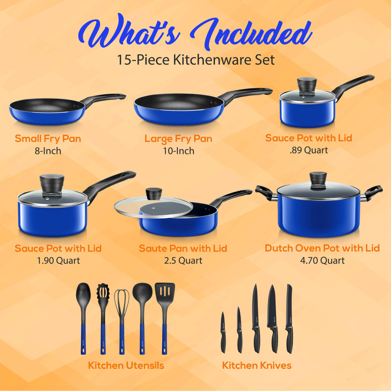 20-Piece Blue Non-Stick Aluminum Cookware Set