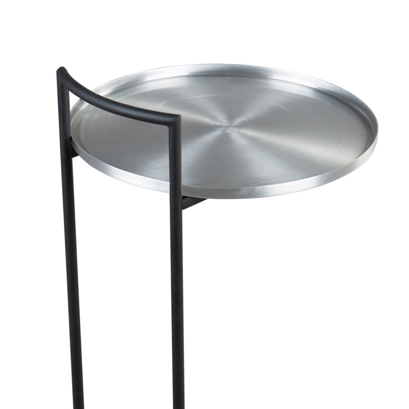 24" Modern Industrial C-Shaped End Table with Removable Silver Tray Top