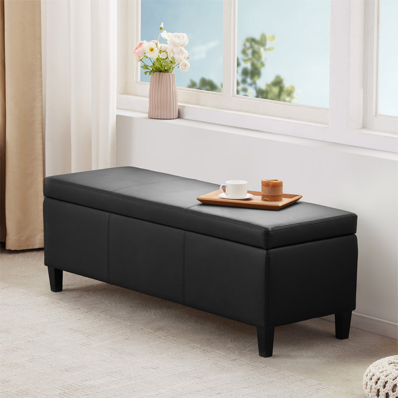 Faux Leather Upholstered Storage Bench, Black