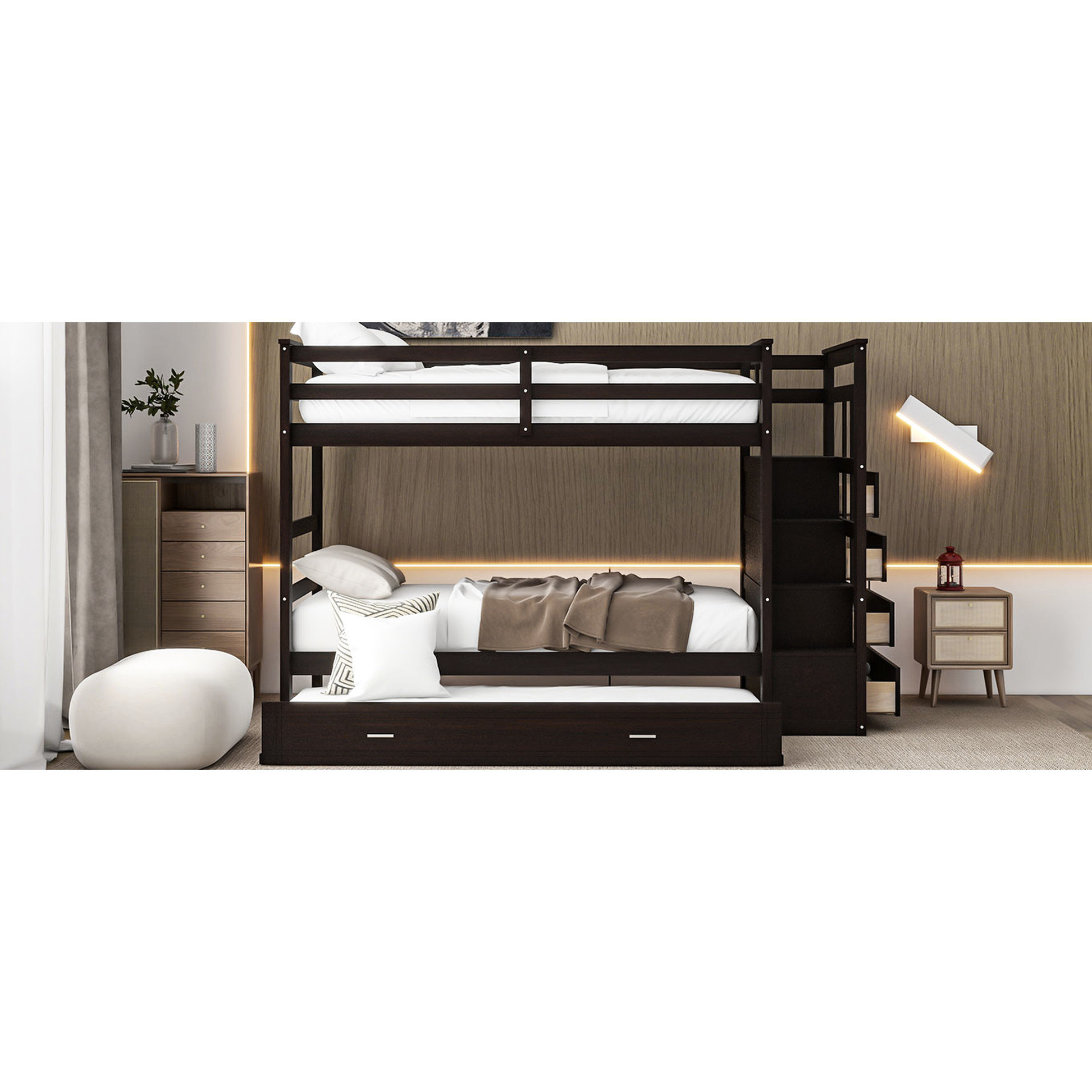 Latitude Run® Twin Over Bunk Bed In White With Solid Pinewood And ...
