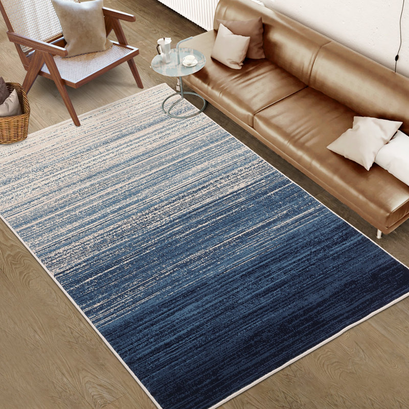 Tapis bleu en polypropylène tissé à la machine Berdella, Rectangle 10 pi x 13 pi