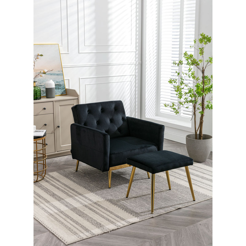 Chaise d'appoint avec accoudoirs et dossier réglables, Velours noir
