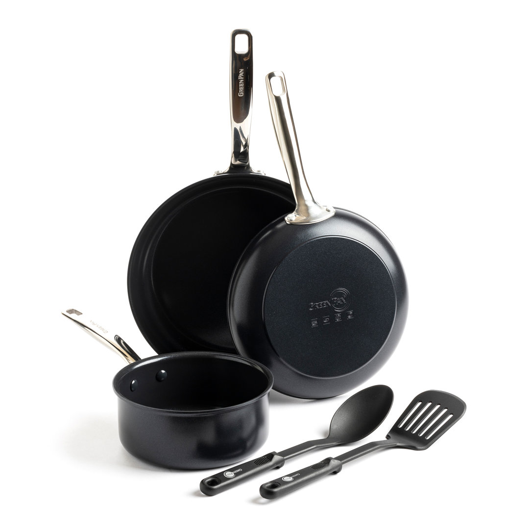 GreenPan Chatham Black Prime Midnight Healthy Ceramic Nonstick, 5 Piece Cookware Set GreenPan
