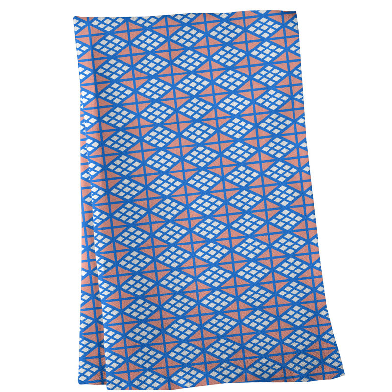Serviette de thé diamants, Polyester sergé, Bleu / Mauve