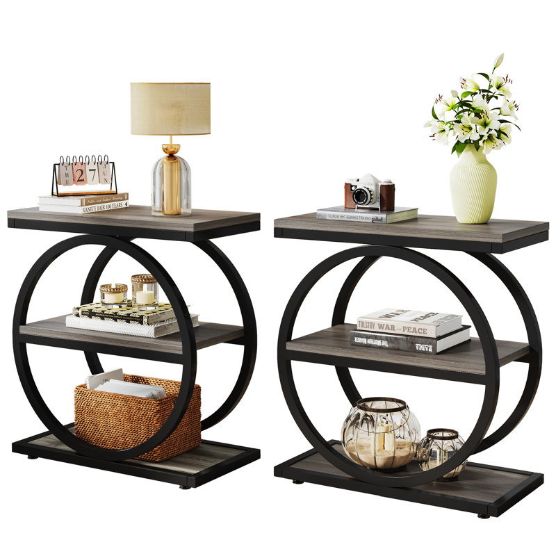 Maneeta Rectangular End Table Set, Gray/Black