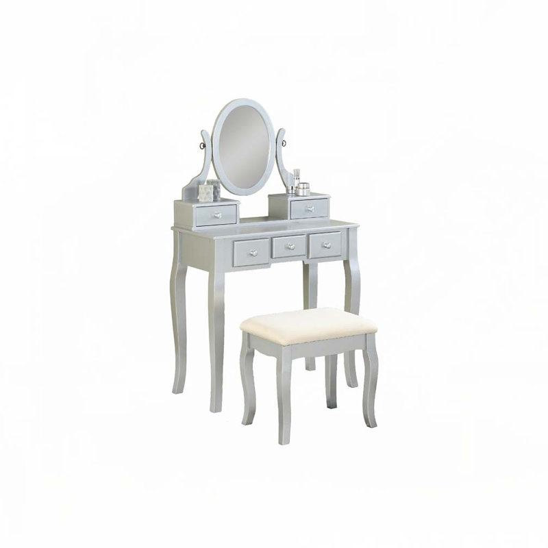 Ensemble coiffeuse et tabouret en bois, Argent argent