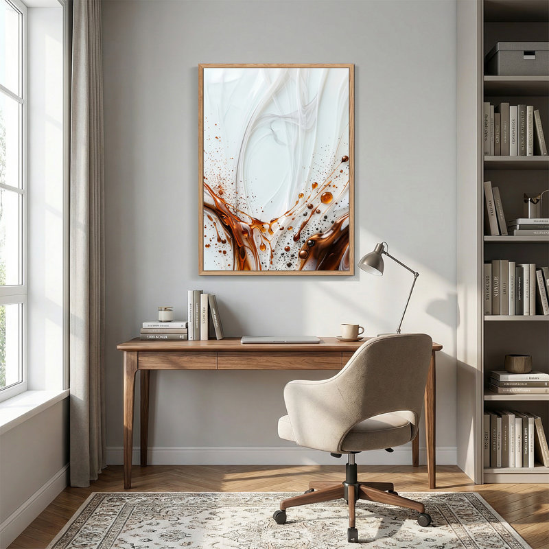Bronze et blanc abstrait, tourbillons fluides sur toile, H 24 po x l 18 po