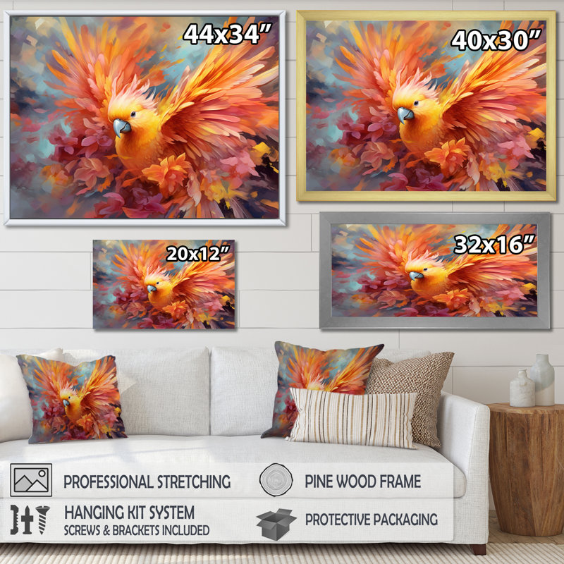 «Tropical Parrot I», art mural sur toile, H 30 po x l 40 po x P 1,5 po, Cadre naturel flottant