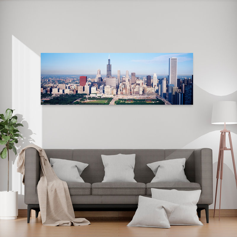 Vue aérienne de bâtiments dans une ville, Chicago, Illinois, États-Unis, architecture abstraite, art mural de la ville