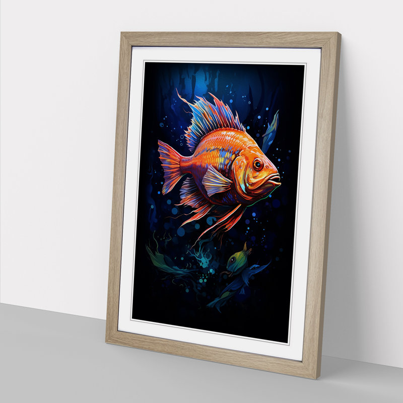 Fish Digital - Framed Print, 34cm H x 25cm W, Oak Framed