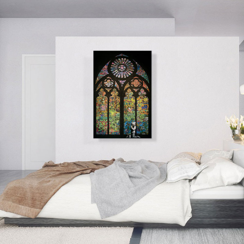 Graffiti, vitrail de Banksy, reproduction d'art sur toile tendue, H 40 po x l 26 po x P 0,75 po