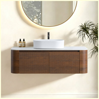 Ensemble de meuble-lavabo mural 48 po en noyer avec lavabo, ensemble de meuble-lavabo mural noyer avec porte-serviettes gratuit 48 po, pré-assemblé, pour salle de bain