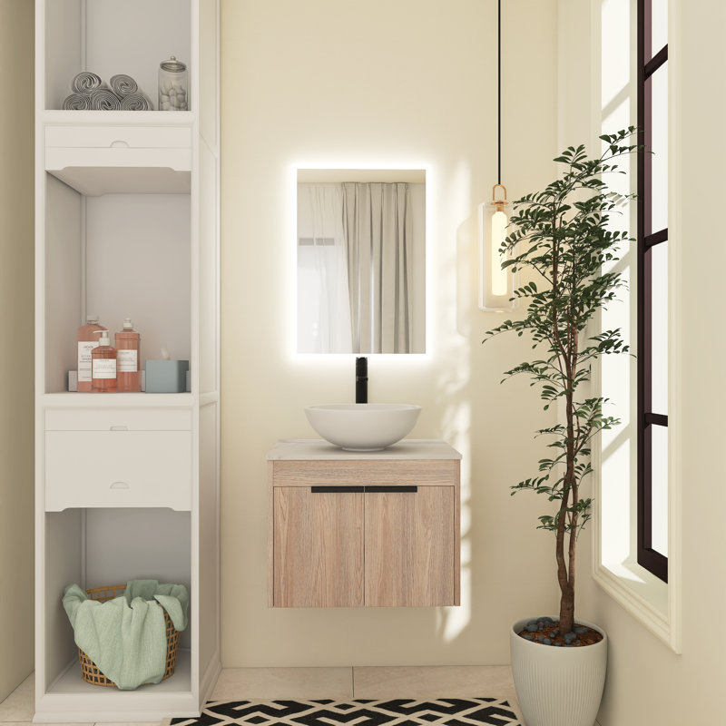 Meuble-lavabo simple avec plateau en céramique 23,62 po Evryn