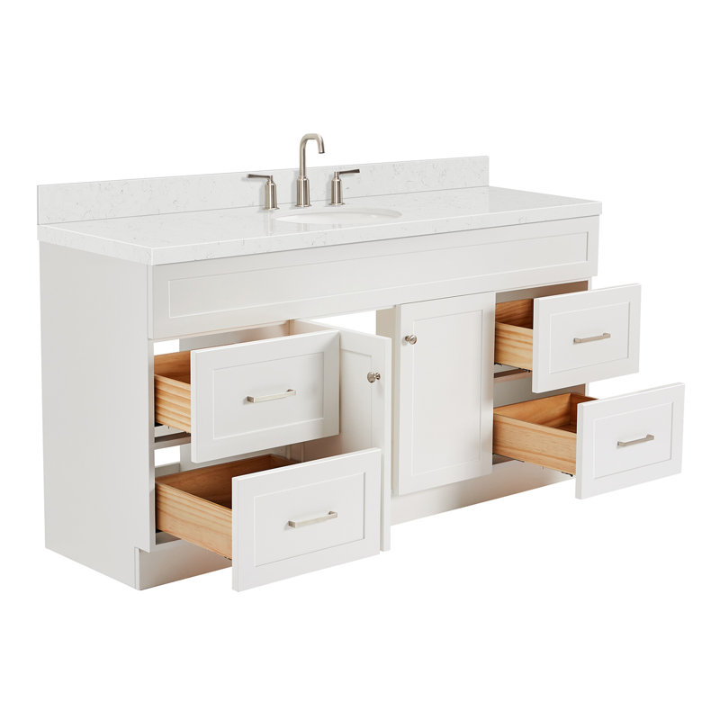 Hamlet 66.25'' Bathroom Vanity with Carrara Quartz Top, White, Rectangle