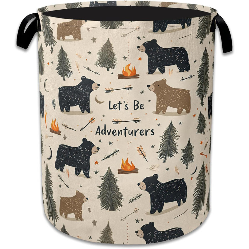 Funny Adventure Bear Forest Laundry Basket,Oxford Cloth Laundry Hamper With Handle Foldable Portable Clothes Storage Basket For Laundry Room/Bedroom/Bathroom