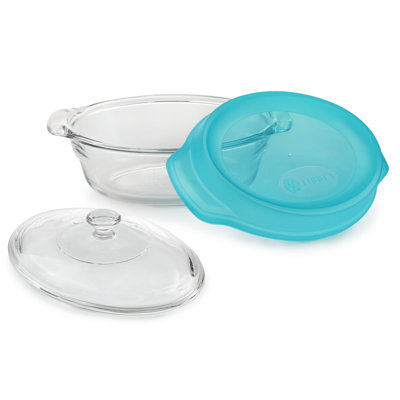 Libbey Bakers Premium 2-Quart Oval Glass Casserole Dish with Glass Lid and Plastic Storage Lid, Stackable Bakeware with GreatGrip Handles