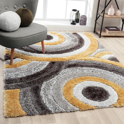 Tapis jaune / noir à motif géométrique Koo