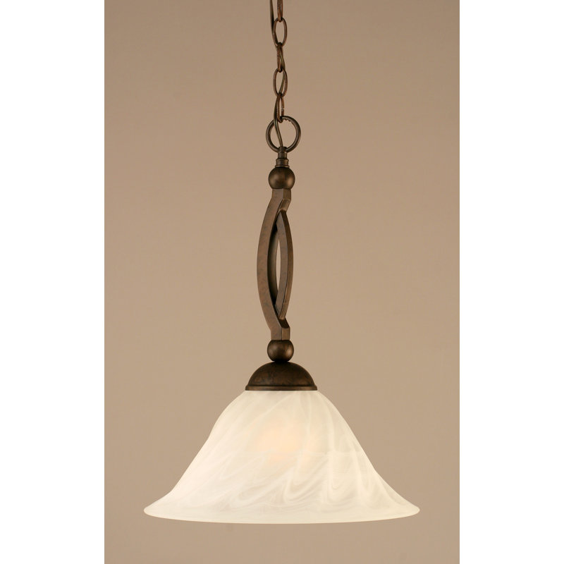 Bow Chain Hung Pendant Glass, Brushed Nickel, 20", Alabaster Swirl Glass 2
