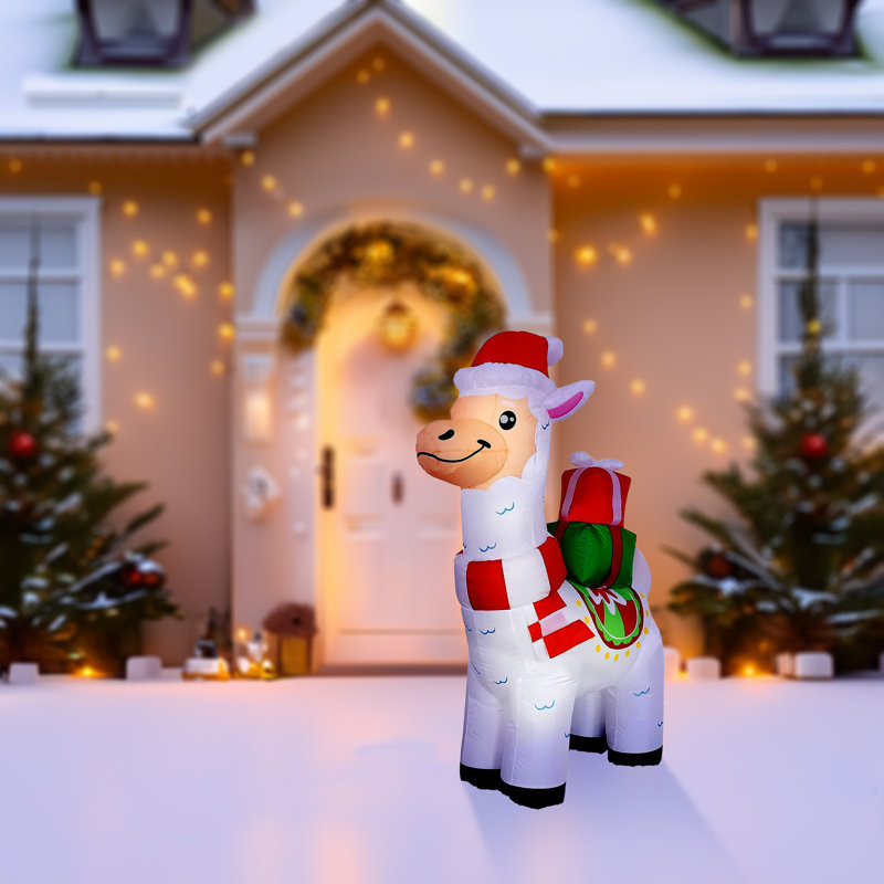 Lama gonflable avec chapeau de père Noël, cadeaux et lumières DEL