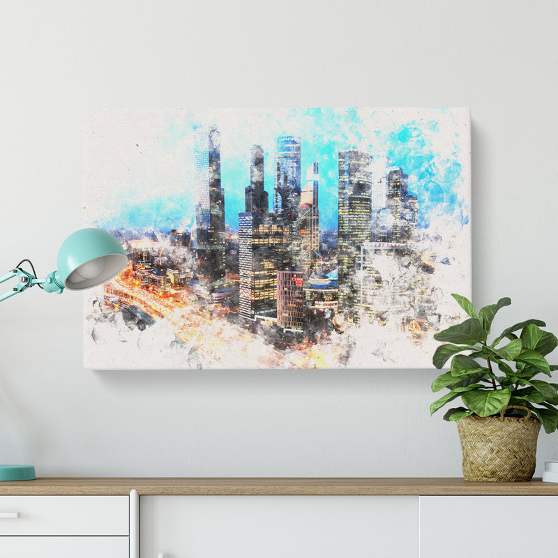 Moscow Russia Skyline Watercolour - Wrapped Canvas, 50cm H x 76cm W x 3cm D
