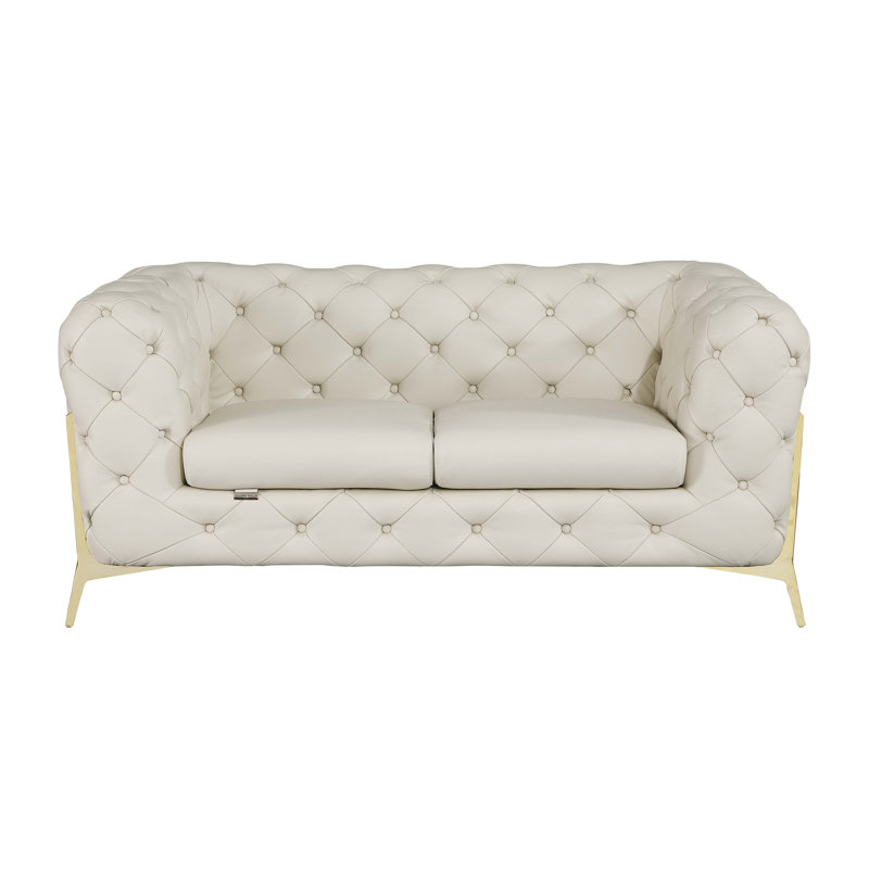 Causeuse en cuir italien 100% Global United, Beige, Doré