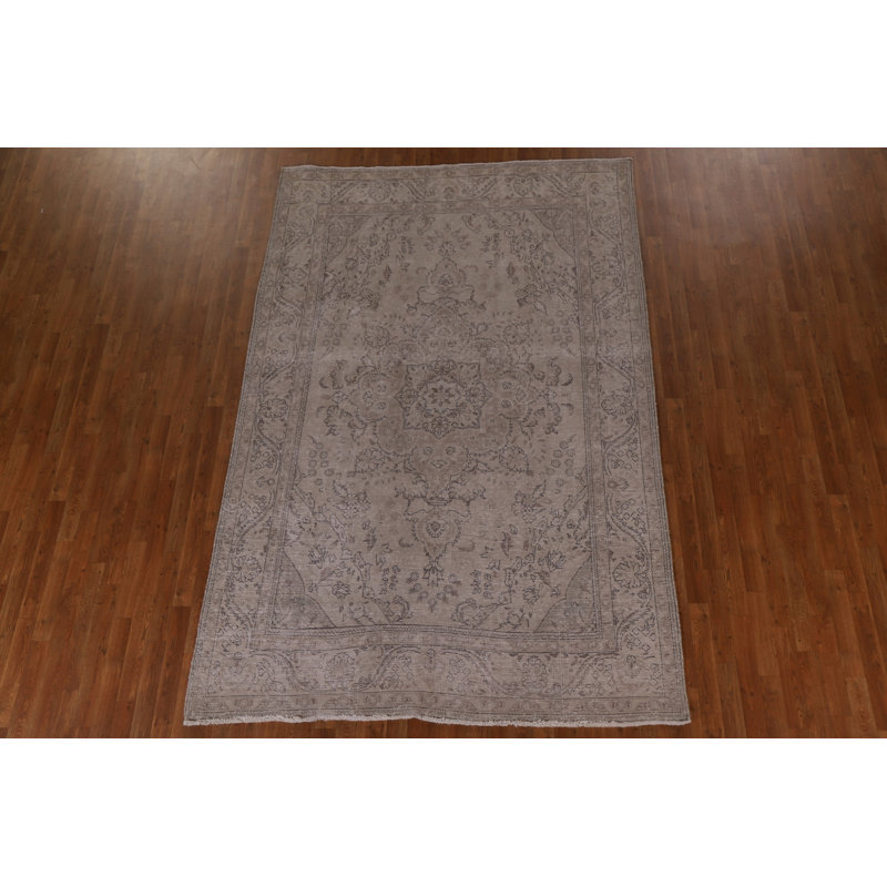 Tapis unique en laine noué à la main de style années 1960 de 6 pi 7 po x 10 pi gris Johnny