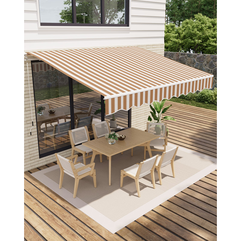 Retractable Awning, Waterproof Patio Awning, Sun Shade Awning with Manual Crank Handle, Aluminum Frame, 280 g/㎡ Polyester Fabric, for Deck, Porch, Balcony