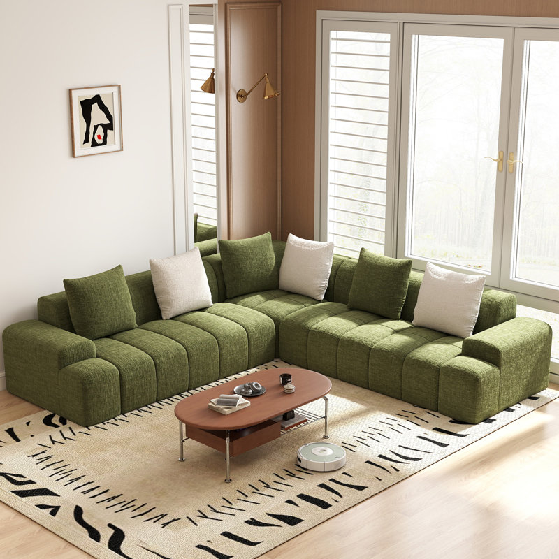 Boneless 108" Chenille Frameless L-Shaped 3-Piece Cloudy Upholstered Corner Sectional with 6 Throw Pillows,No Assembly Required