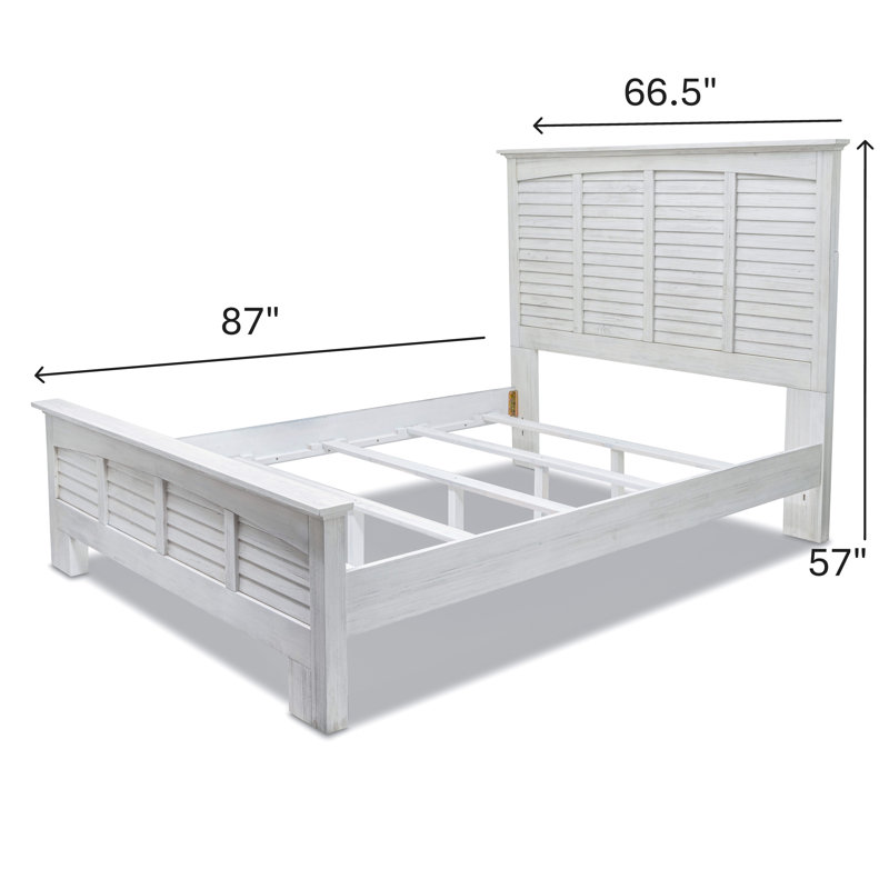 Ascan - Solid Wood Bed - Queen - Weathered White Finish, Queen