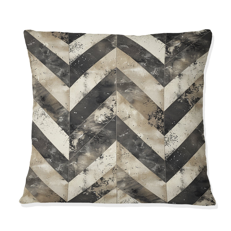 Imprimé à chevrons gris et noir III - coussin décoratif moderne, H 18 po x l 18 po
