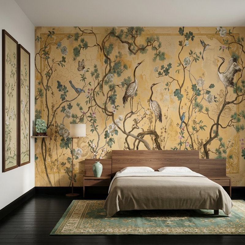 Décoration murale vintage chinois discret et discret, 160 po x 108 po, Peler et coller